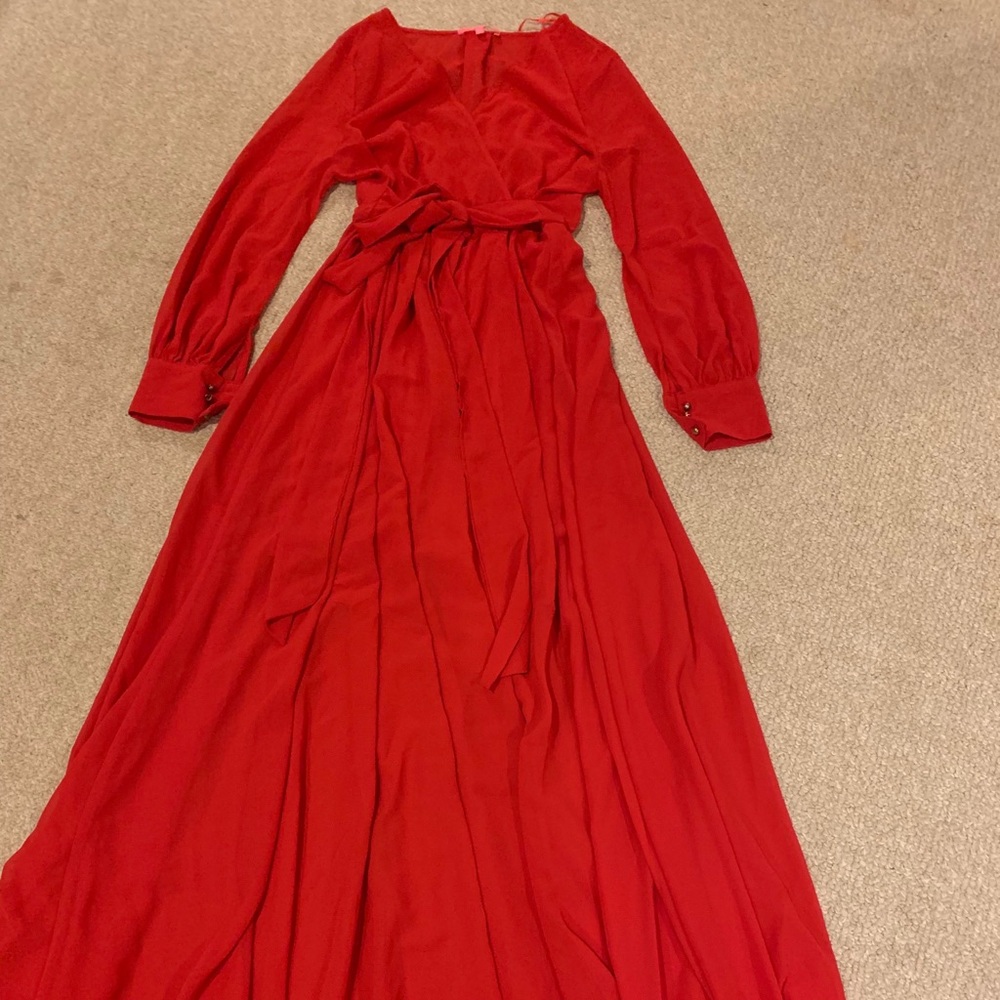 Red Low-Cut Evening Ballgown